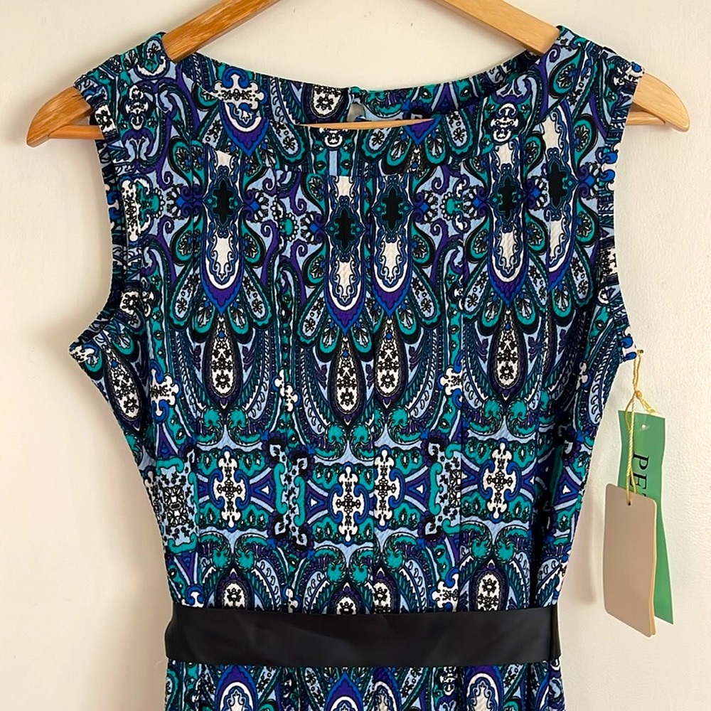 Haani New York Petite Blue Multicolored Paisley Print Bohemian Fit & Flare Dress - Picture 4 of 13